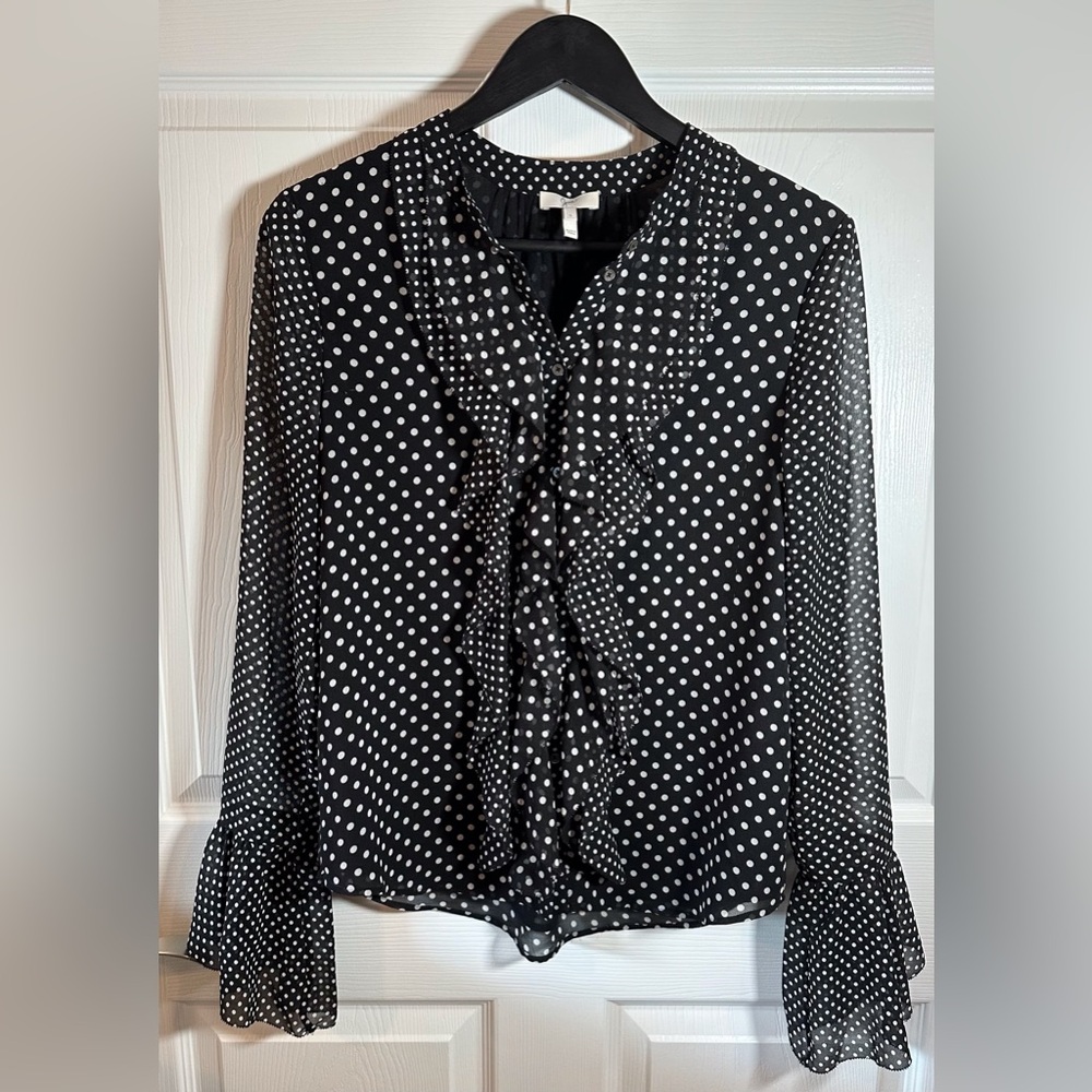 Joie Silk Polka Dot Ruffle Blouse Black & White Sz. Small - Picture 15 of 15